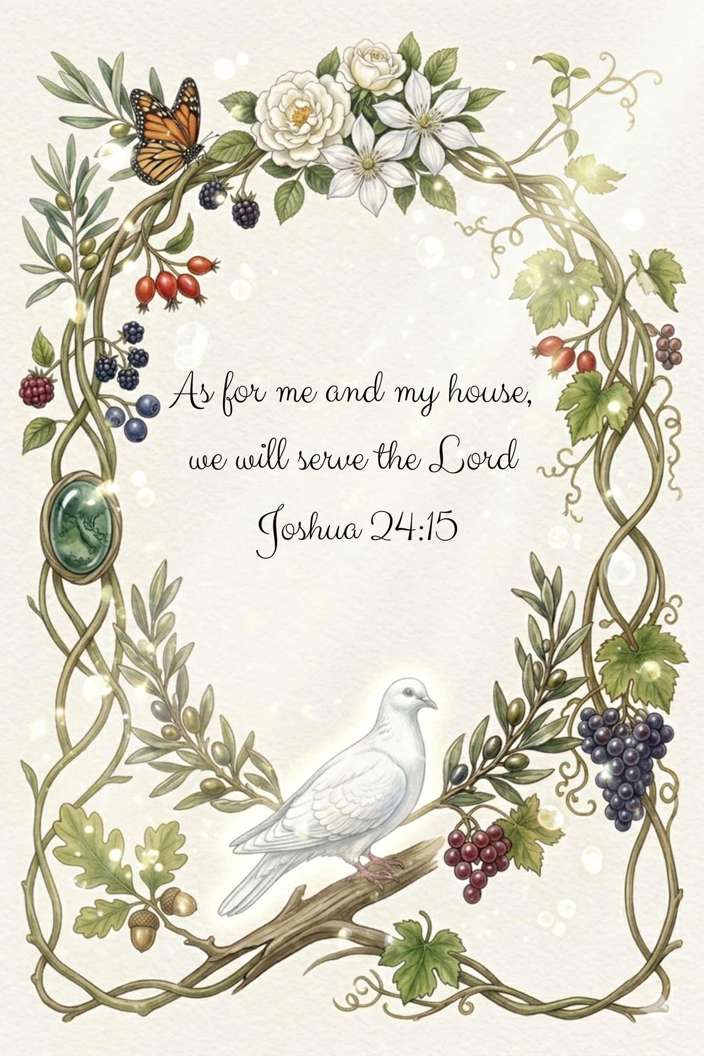 As For Me and My House Print, Joshua 24:15 Scripture Watercolor Catholic Family Blessing, Instant Digital Download Printable Wall Art