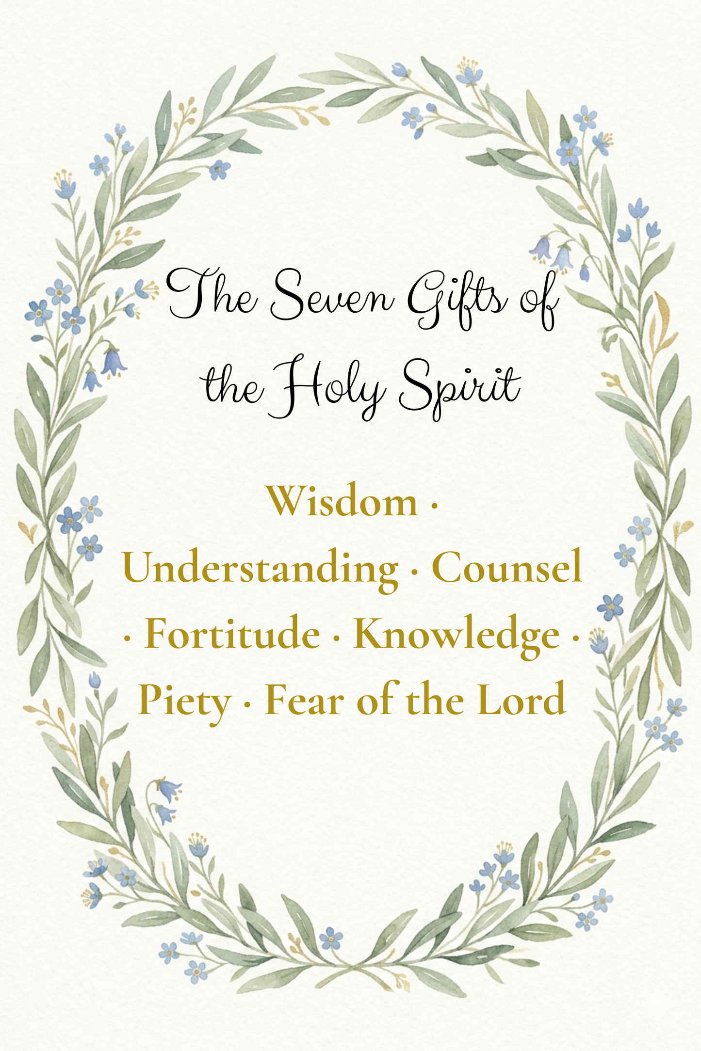 Seven Gifts of the Holy Spirit Print, Confirmation Gift Watercolor Catholic Keepsake, Instant Digital Download Printable Wall Art